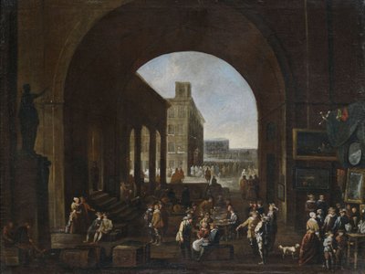 Art Market Under a Large Archway with a View of a Crowded Italian Square by Unbekannt Unbekannt